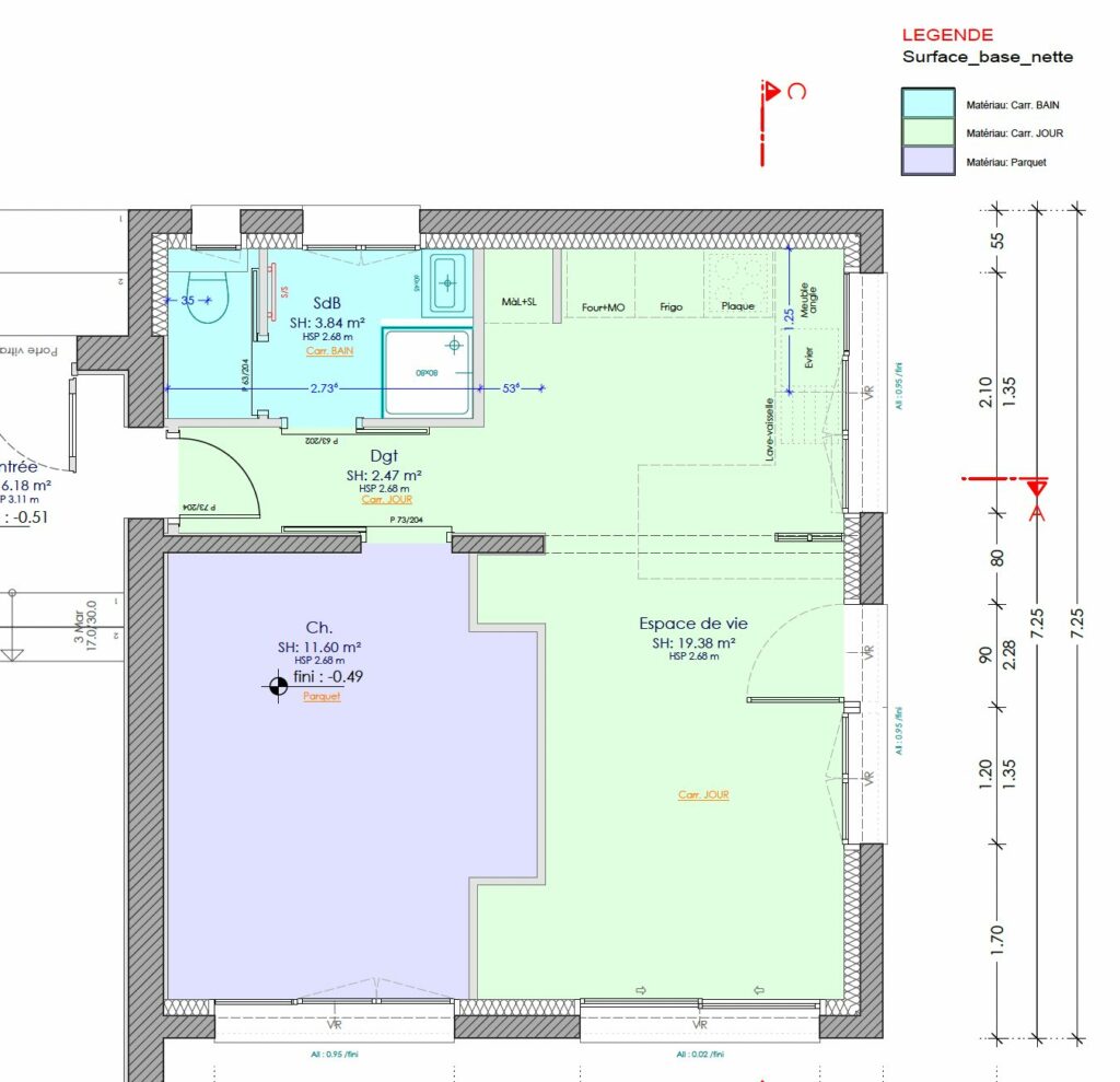 Plan du projet de T2 indépendant à Chaponnay