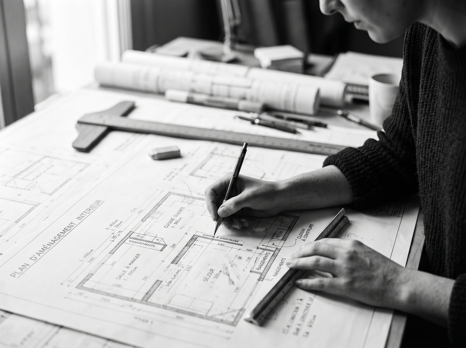 Esquisse d'un plan d'aménagement à la main