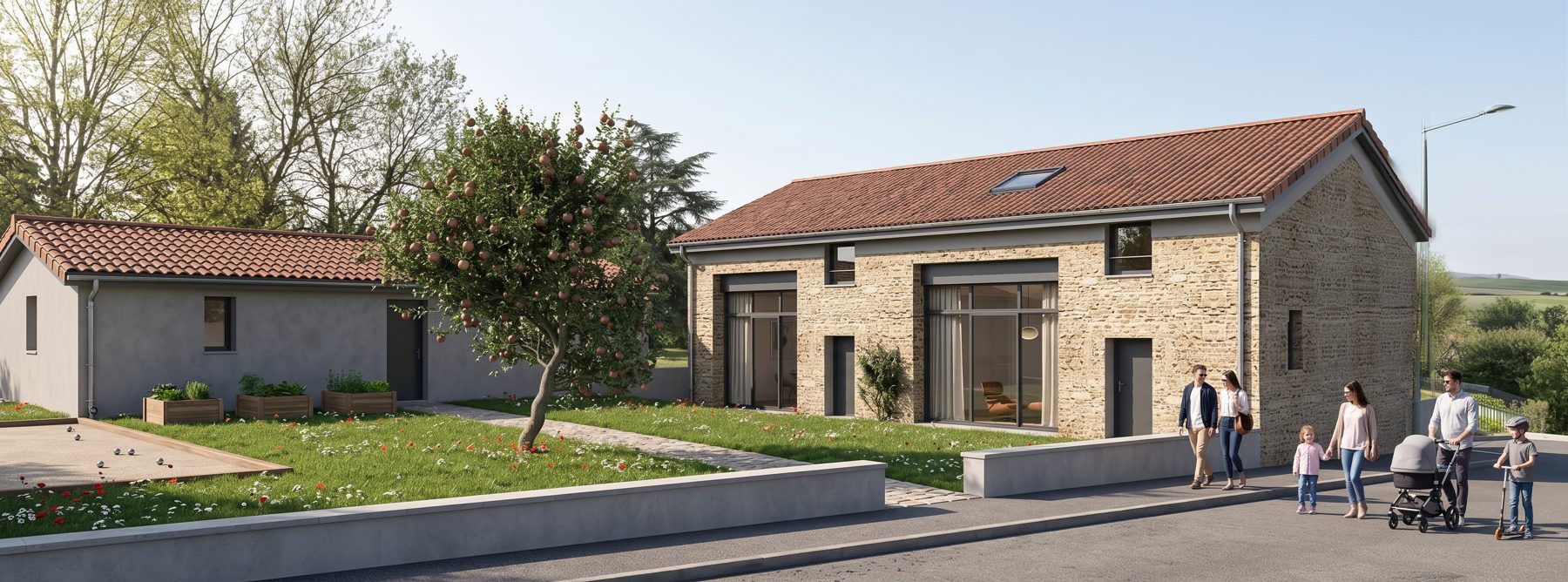 Image 3D d'une grange transformée en deux habitations à Trèves